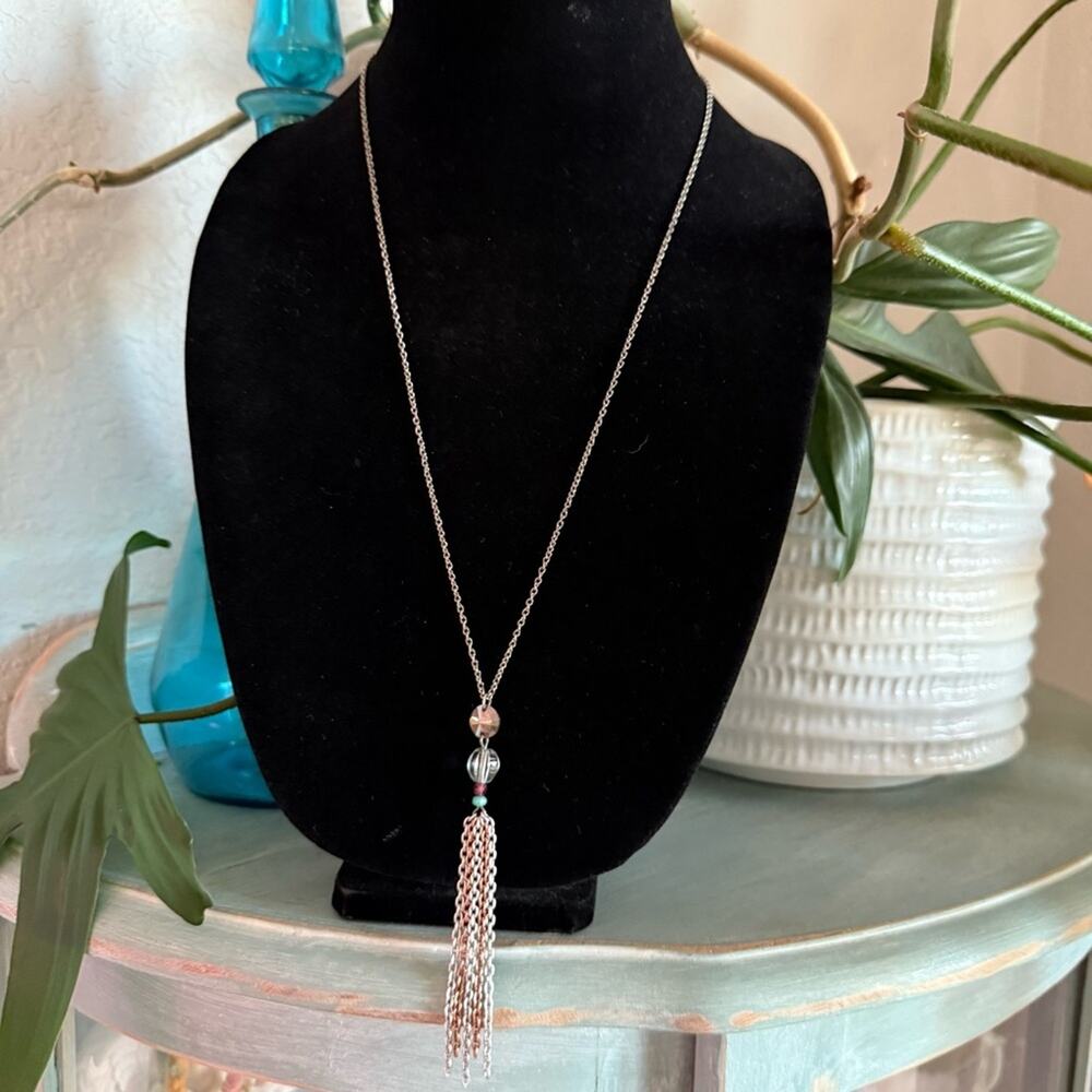 Sabika Crystal Multi Tone Tassel Pendant Necklace